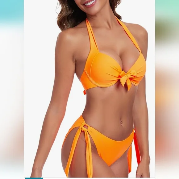 Women's Underwire Bikini Set orange sz S - Picture 2 of 9